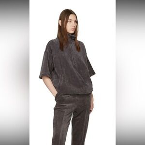 Essentials Fear of God Velour Half Zip Pullover Sweatshirt Charcoal Gray Size M